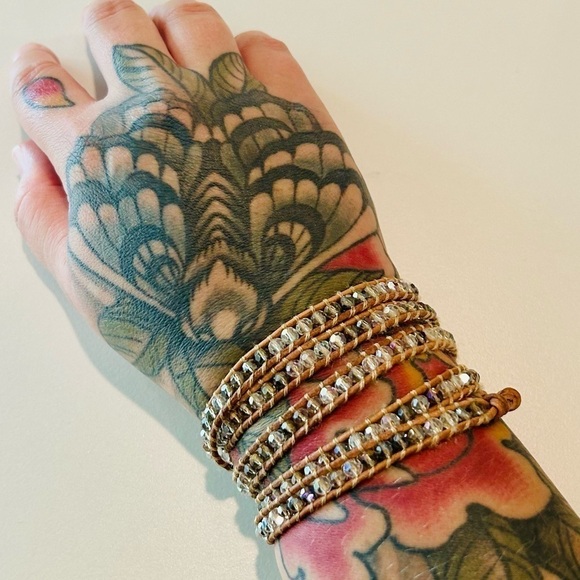 Victoria Emerson Jewelry - Victoria Emerson iridescent faceted beaded leather wrap bracelet smoked glass